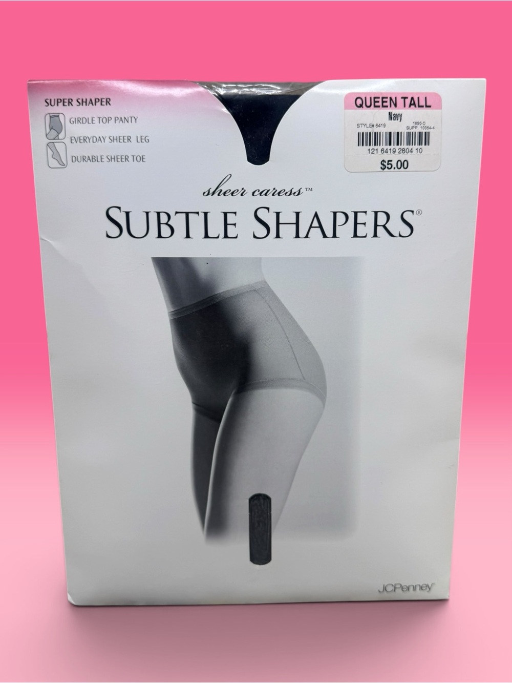 JCPenney Sheer Caress Super Shaper Girdle Top Pantyhose Queen Tall Navy